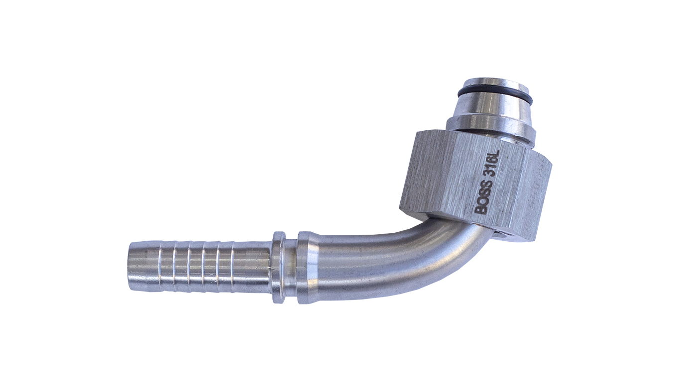 Stainless L Type 90° Hose Connectors with O-Ring and Swivel Metric Nut