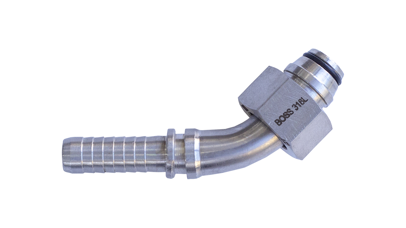 Stainless L Type 45° Hose Connectors with O-Ring and Swivel Metric Nut