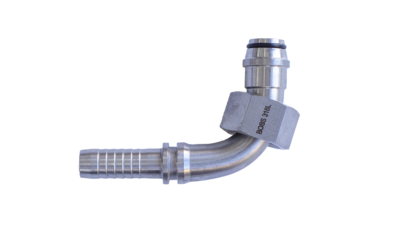 Stainless S Type 90° Hose Connectors with O-Ring and Swivel Metric Nut