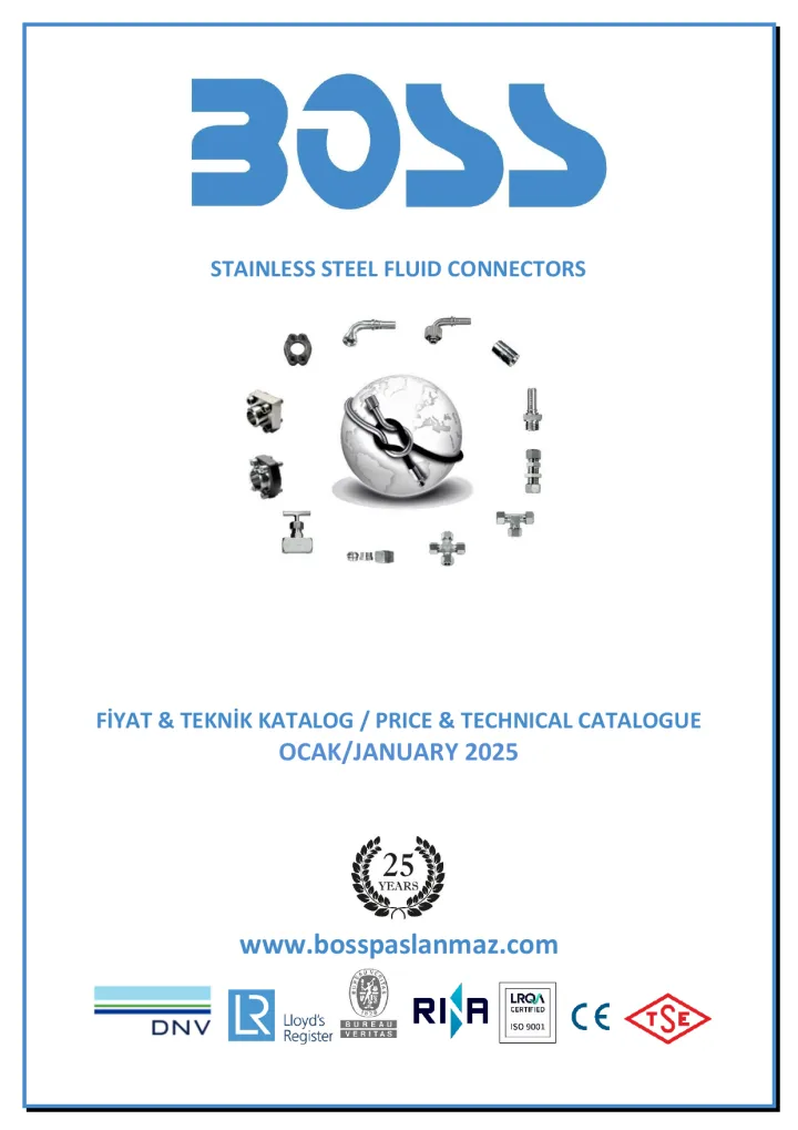 BOSS price and technical catalogue cover, January 2025